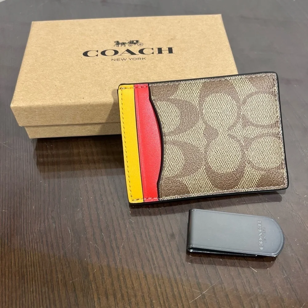 COACH monogram money clip 5 card slot wallet nib